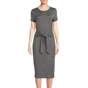 Time and Tru - Short Sleeve Tie Waist Knit Midi Tee Dress | Grey | XS (0-2)